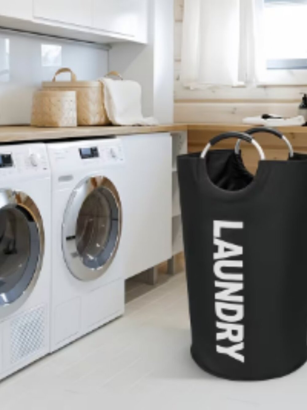 Black with white printed laundry bag